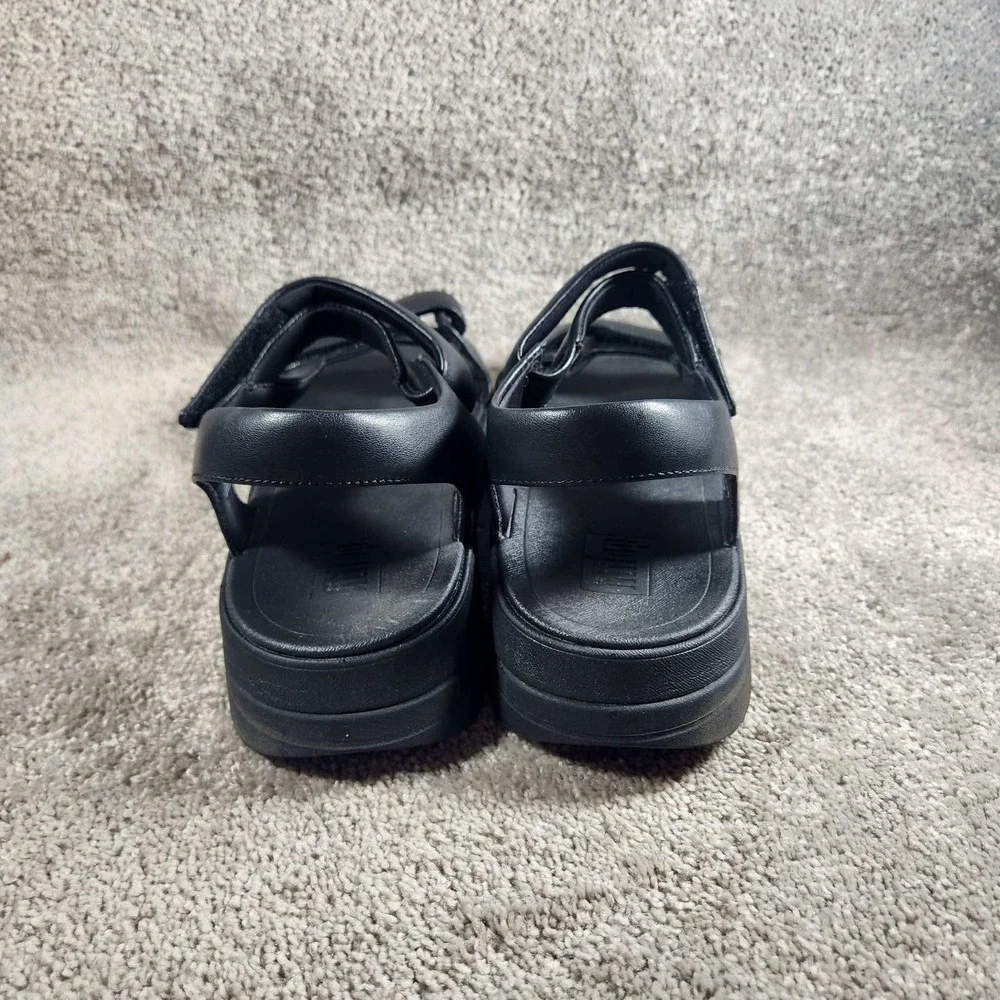 FitFlop Surff Adjustable Leather Back-Strap Sandals Black Womens 10
